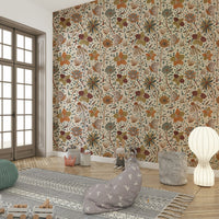 Autumn-inspired wallpaper with butterflies and golden florals.

