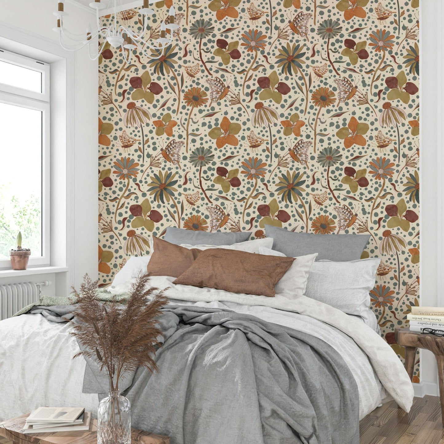 Romantic autumn wallpaper with garden details and soft insects.

