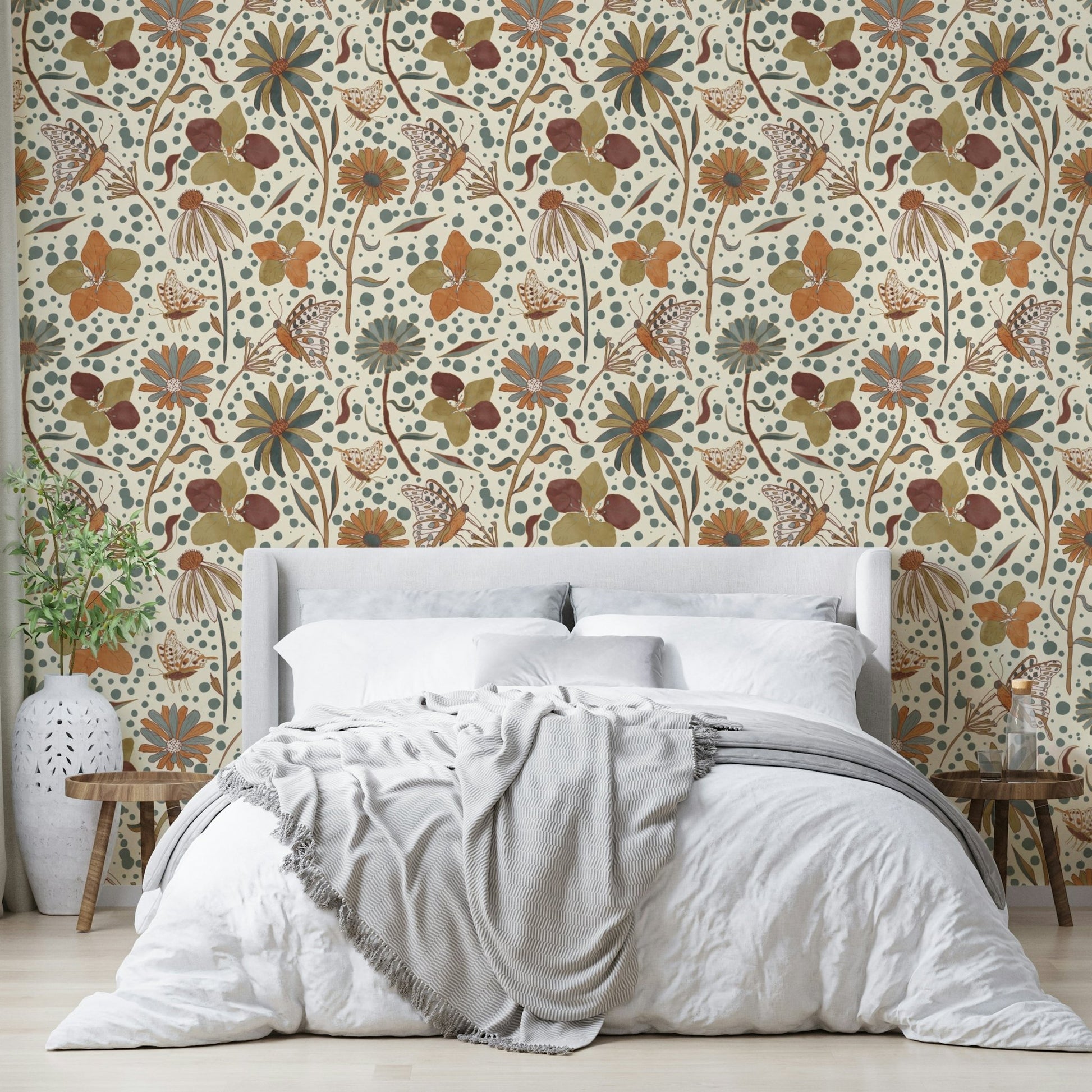 Cozy garden scene with seasonal blooms and butterfly accents.


