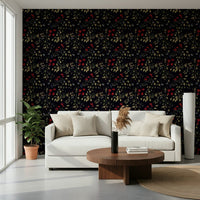 Dark floral design of the Secret Garden Noir Wallpaper.