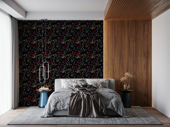 Secret Garden Noir Wallpaper in a luxurious bedroom., GD6258