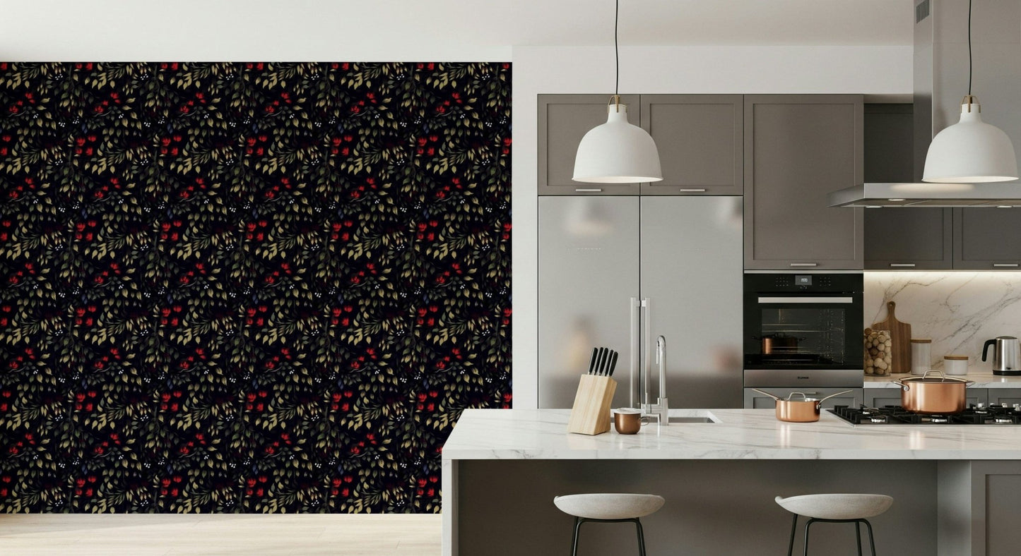 Elegant black and white flowers on Secret Garden Noir Wallpaper.