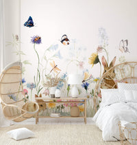 Playful rabbits in a garden mural perfect for nurseries., GD1246