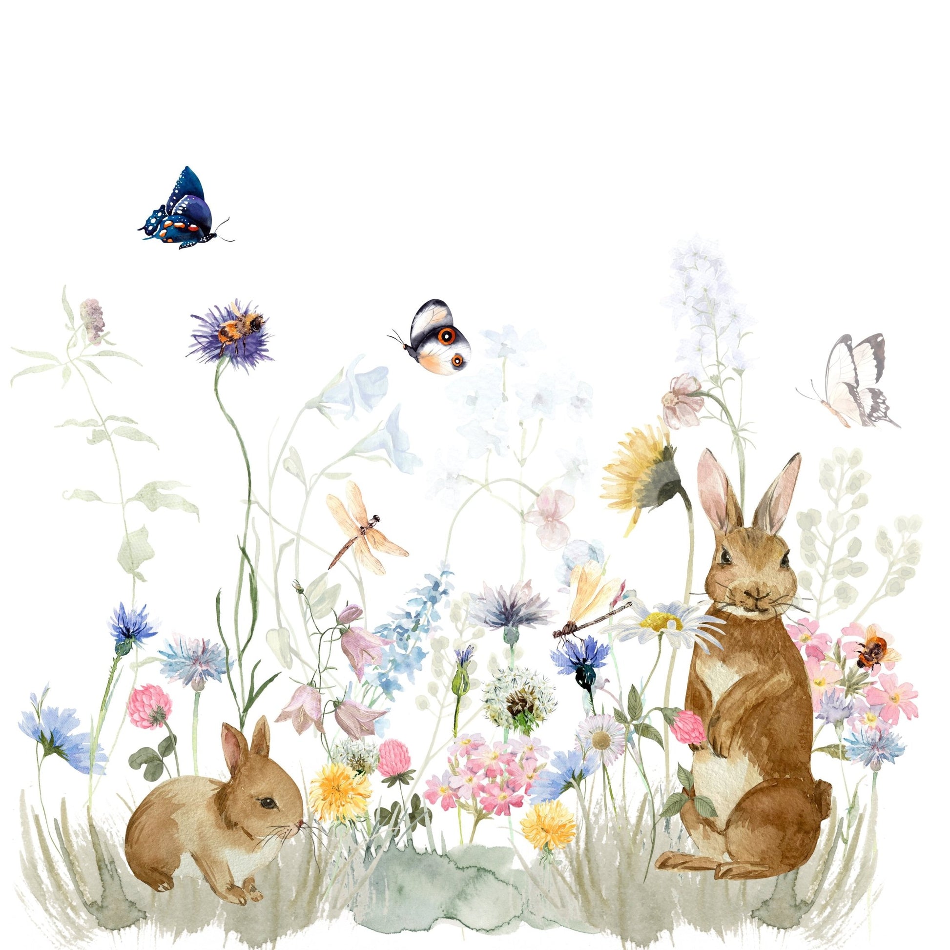 Lush garden with rabbits mural, ideal for children's room., GD1246