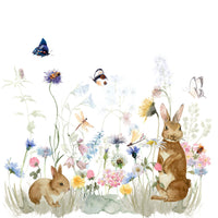 Lush garden with rabbits mural, ideal for children's room., GD1246