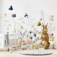 Charming rabbits wall mural for nature lovers’ room., GD1246