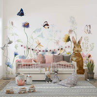 Cute rabbits in a secret garden mural for walls., GD1246