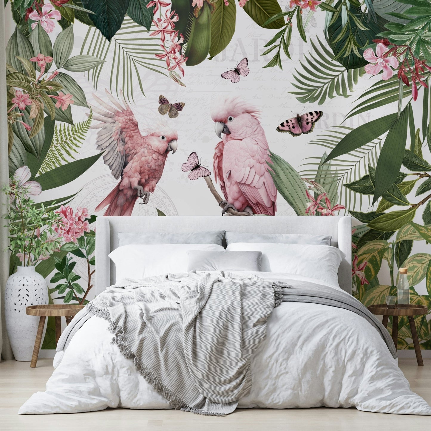 Nature-inspired mural with gentle garden blooms

