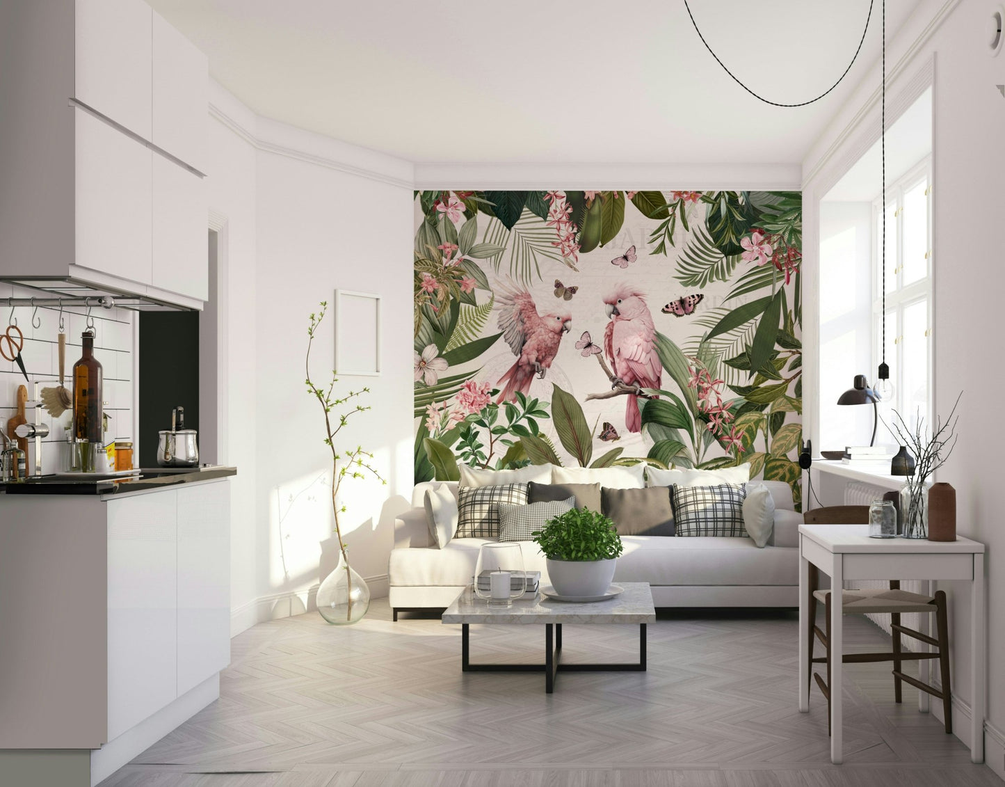 Romantic floral wall mural with vintage charm

