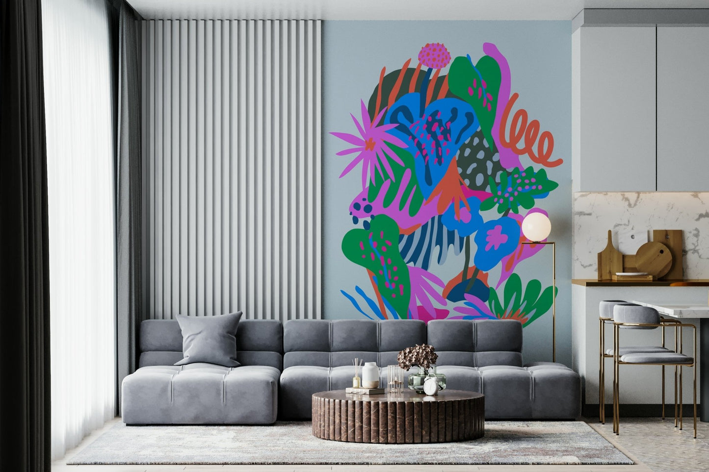 A contemplative hidden path wallpaper mural for a feature wall.