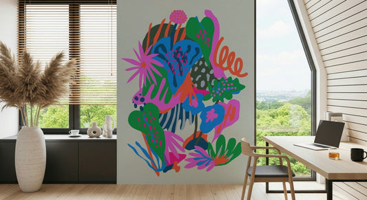 A beautiful secret garden wallpaper mural with lush greenery and flowers.