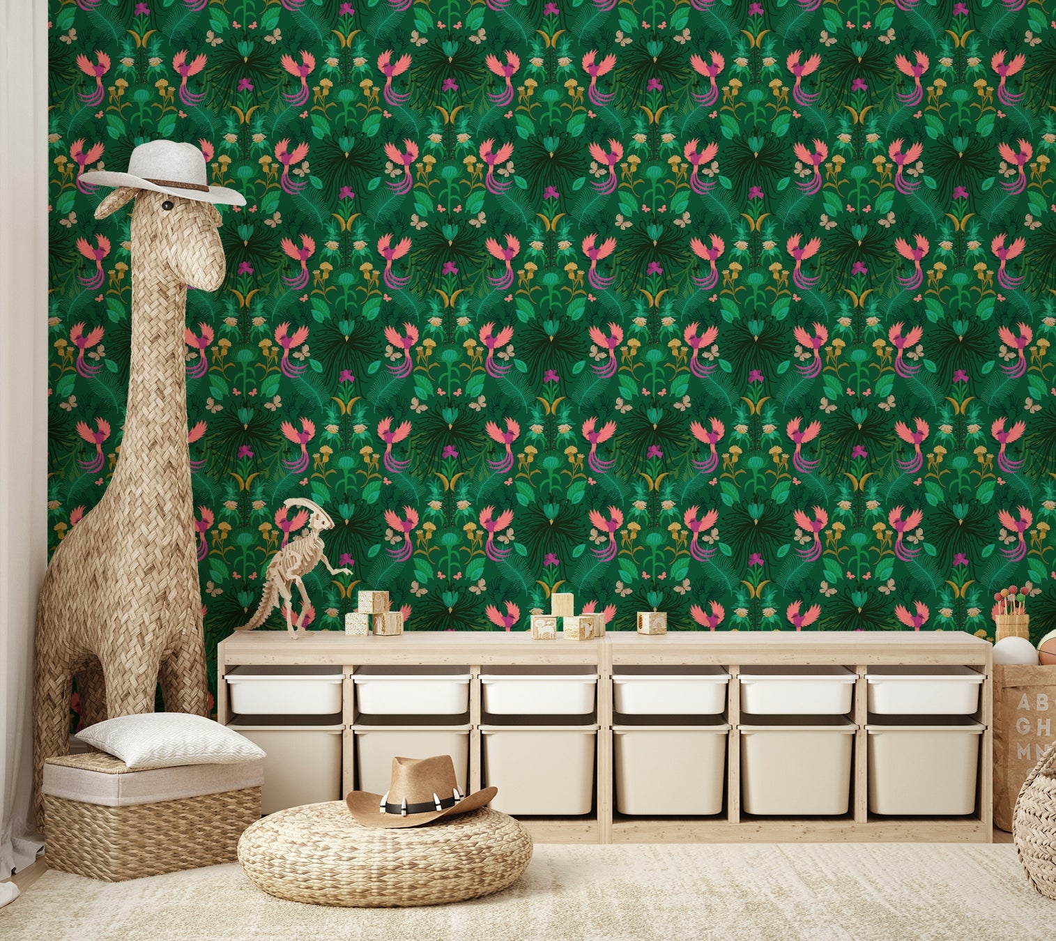 Lush garden mural wallpaper design

