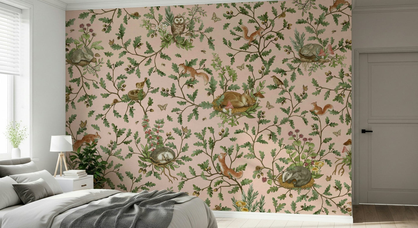 Modern living room featuring the Secret Grove Wall Mural