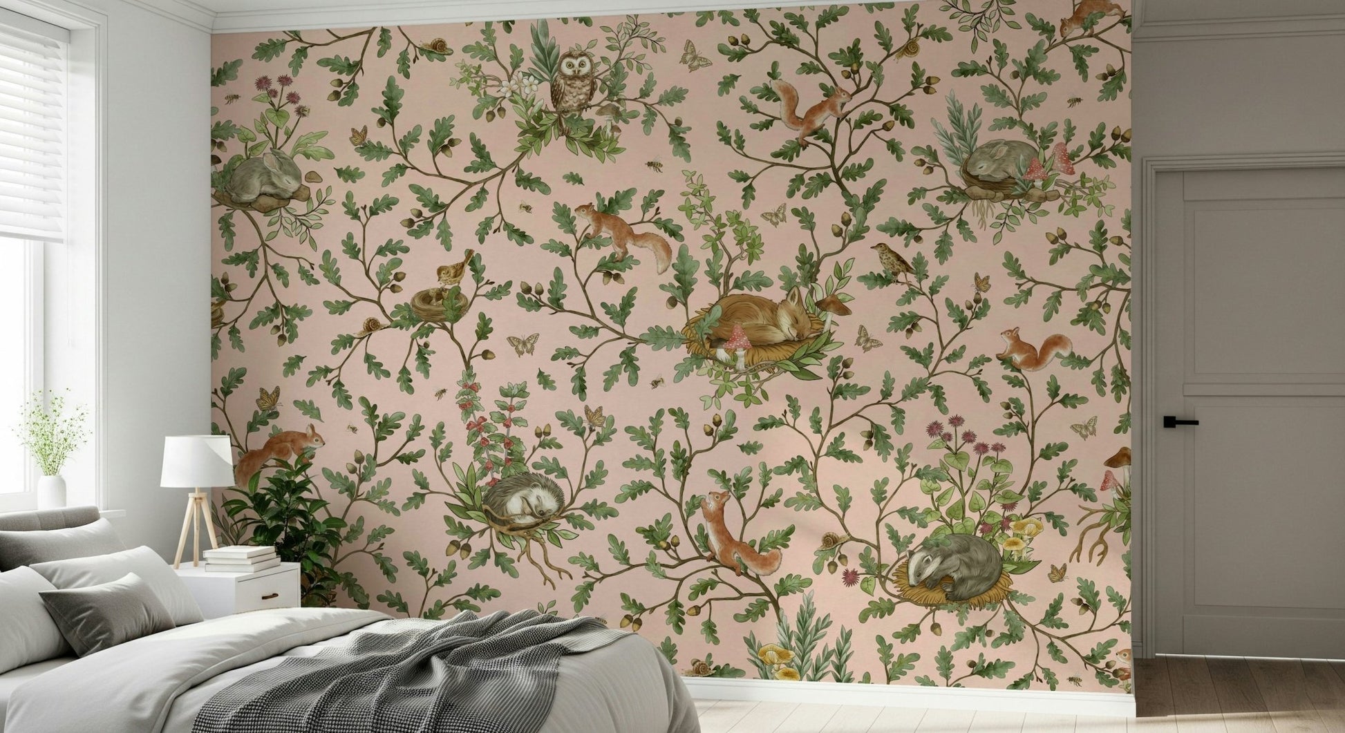 Modern living room featuring the Secret Grove Wall Mural