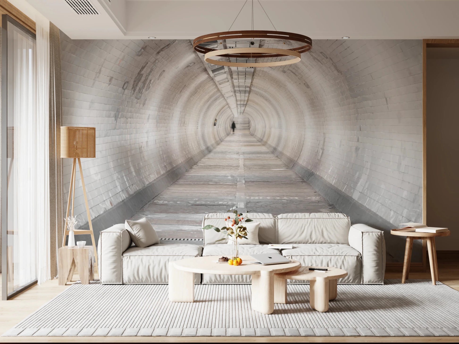 Secret Passages wall mural in living room with tunnel depth view