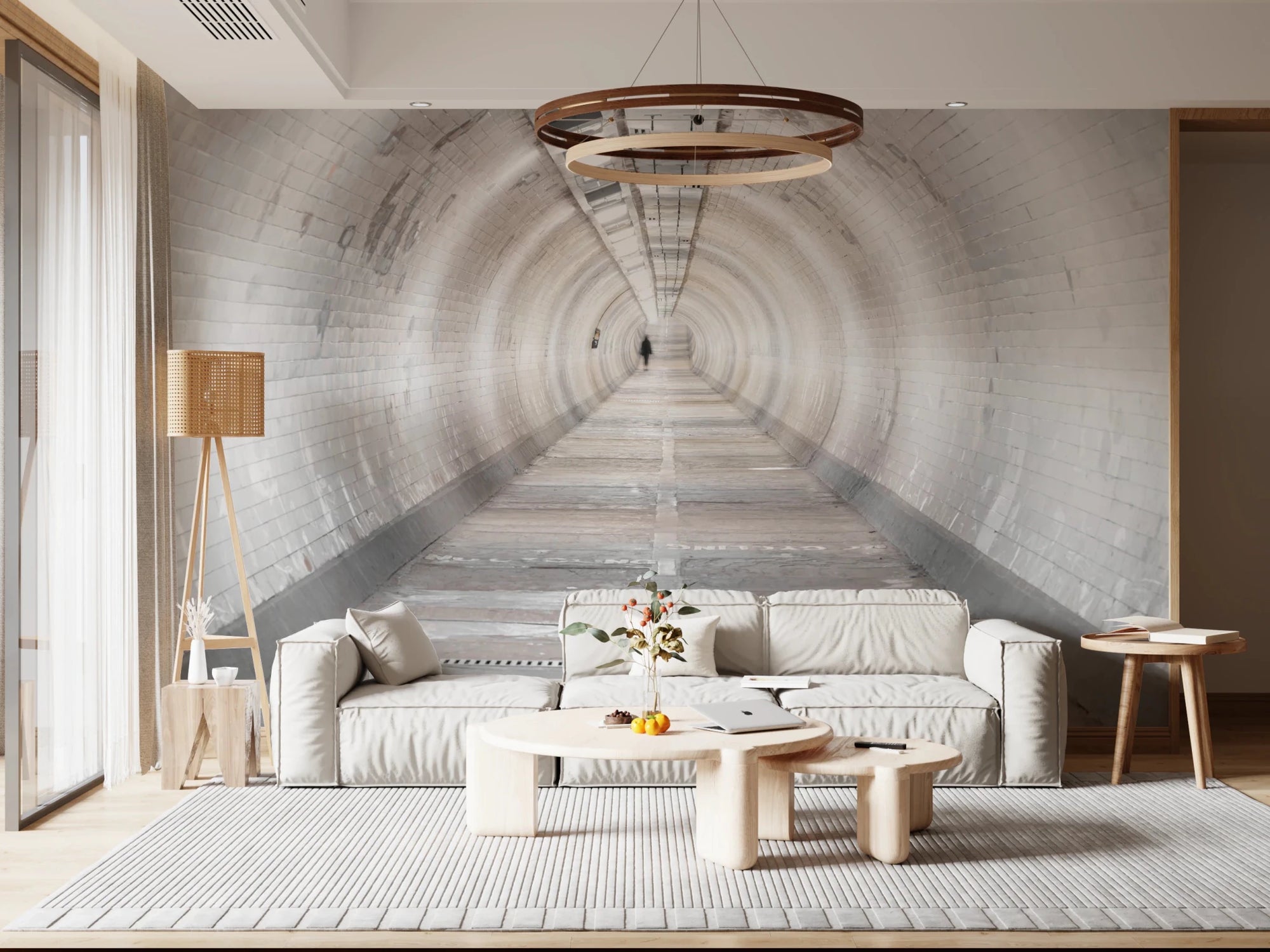 Secret Passages wall mural in living room with tunnel depth view, GD8770