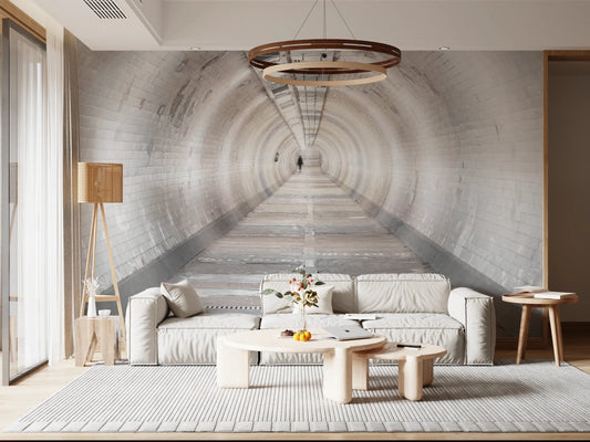Secret Passages wall mural in living room with tunnel depth view