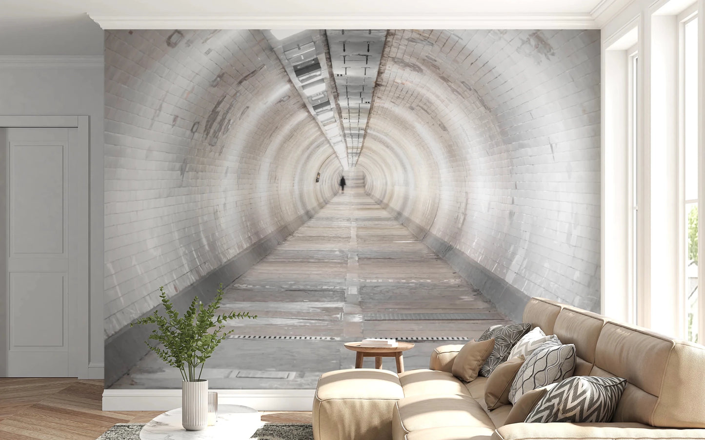 Hallway featuring Secret Passages wall mural with tunnel effect