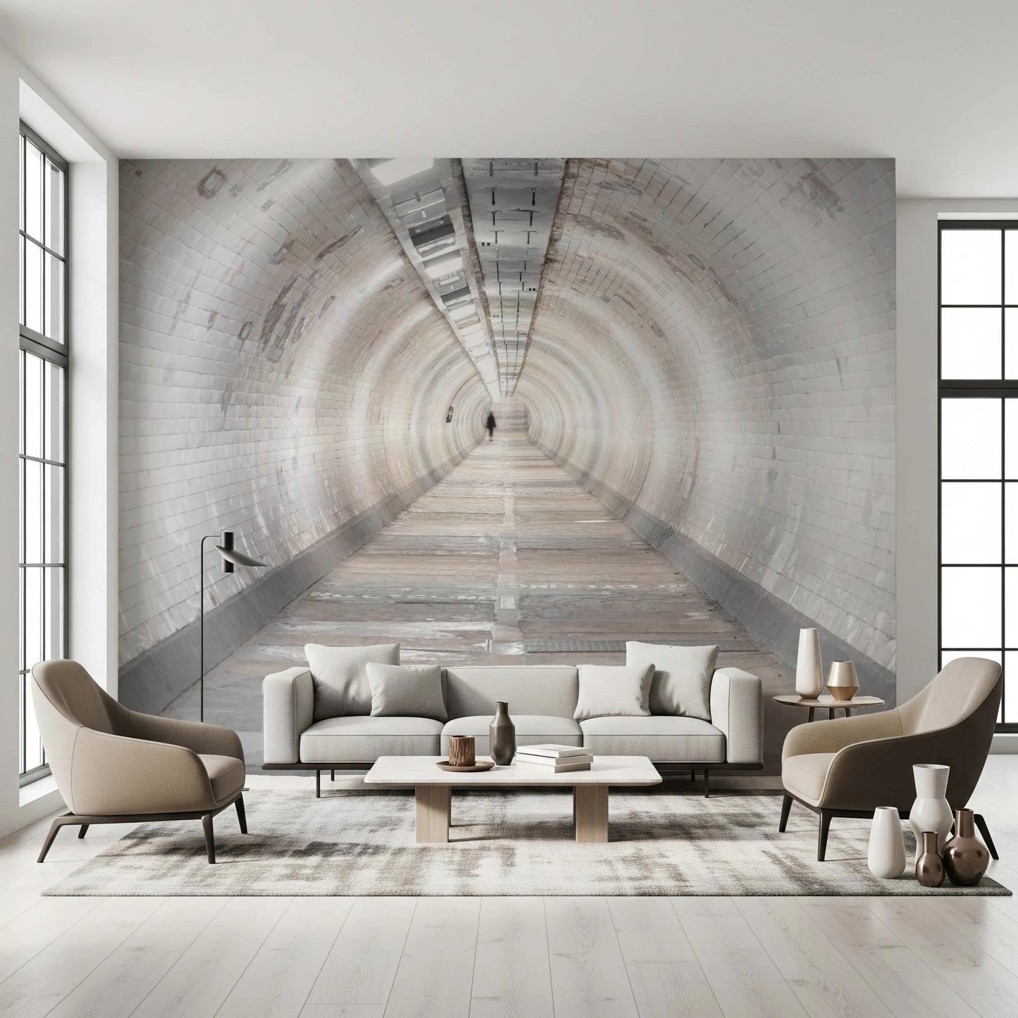Secret Passages mural featuring curved tunnel and vanishing point
