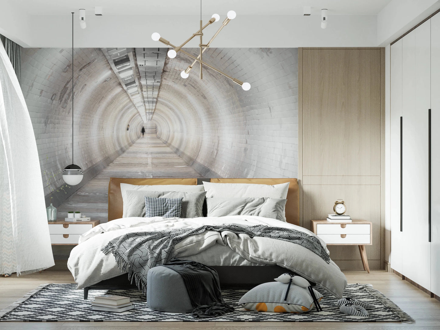 Bedroom space with Secret Passages wall mural and vanishing point
