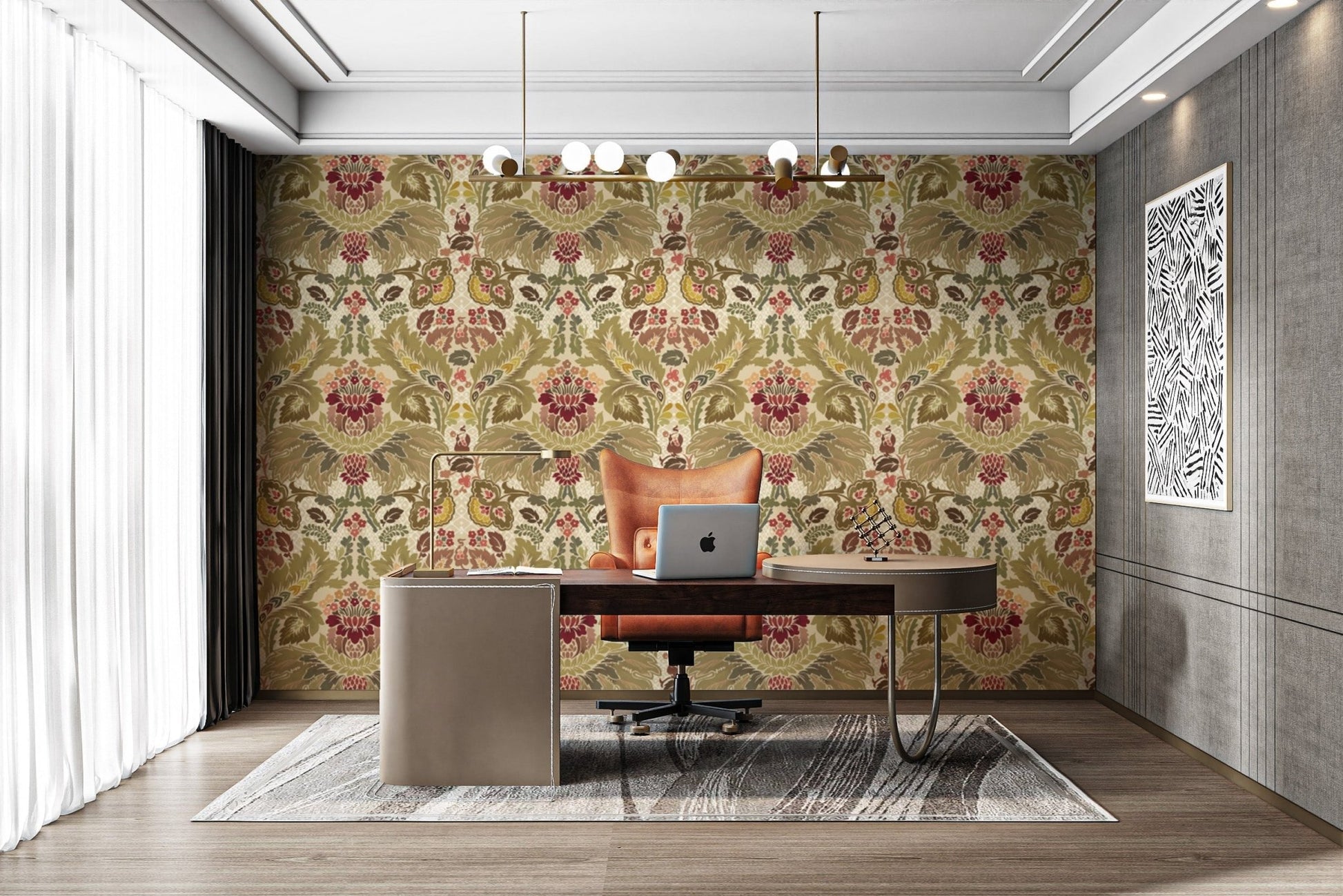 Regal Petals Damask wallpaper mural for refined, elegant spaces.
