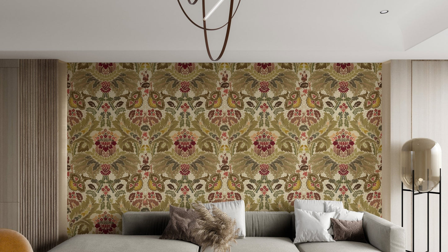 Modern Regal Petals wallpaper with intricate damask floral motifs.
