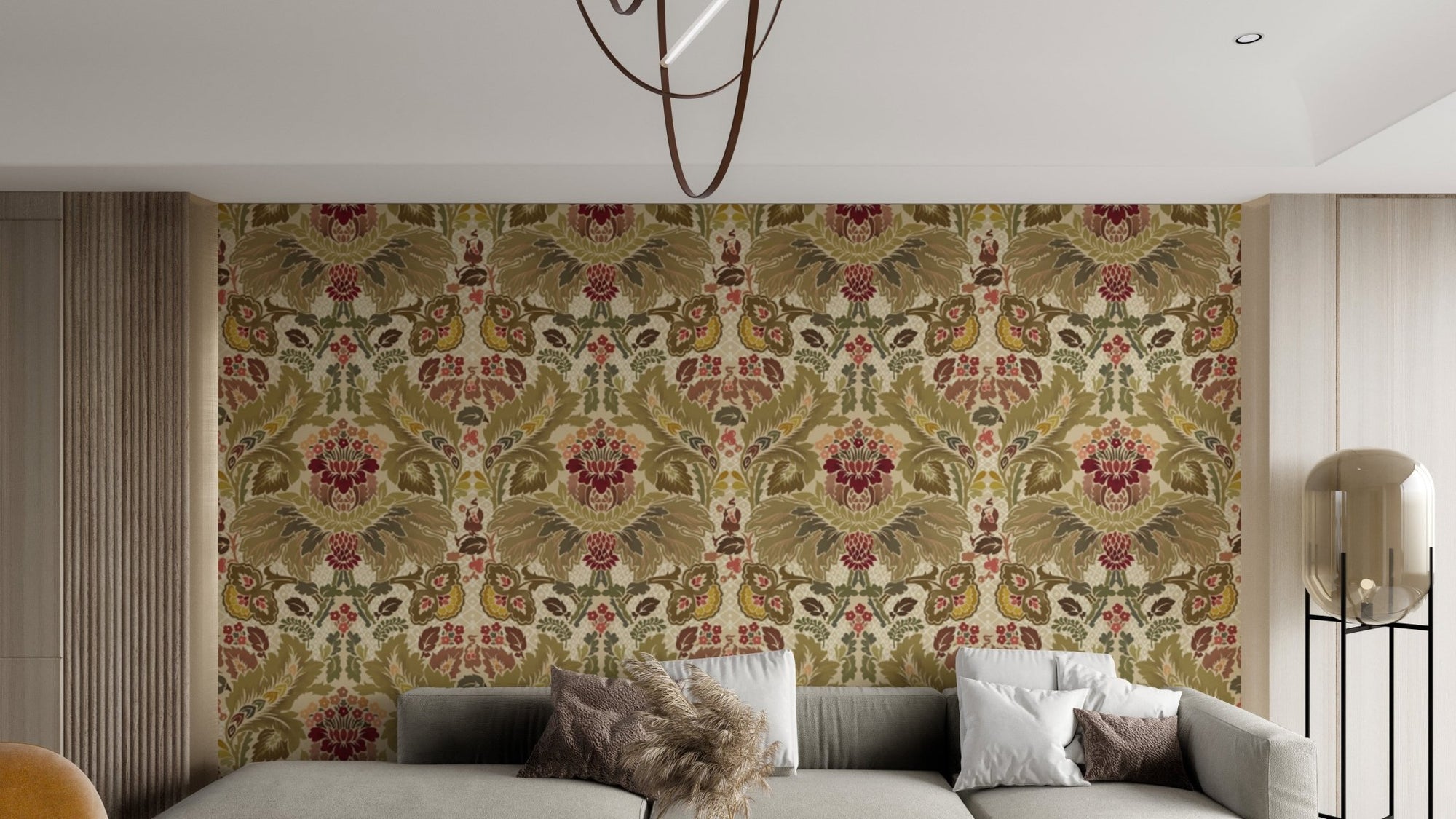 Modern Regal Petals wallpaper with intricate damask floral motifs. AN138
