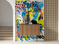 A beautiful abstract art wallpaper mural with symbolic elements.