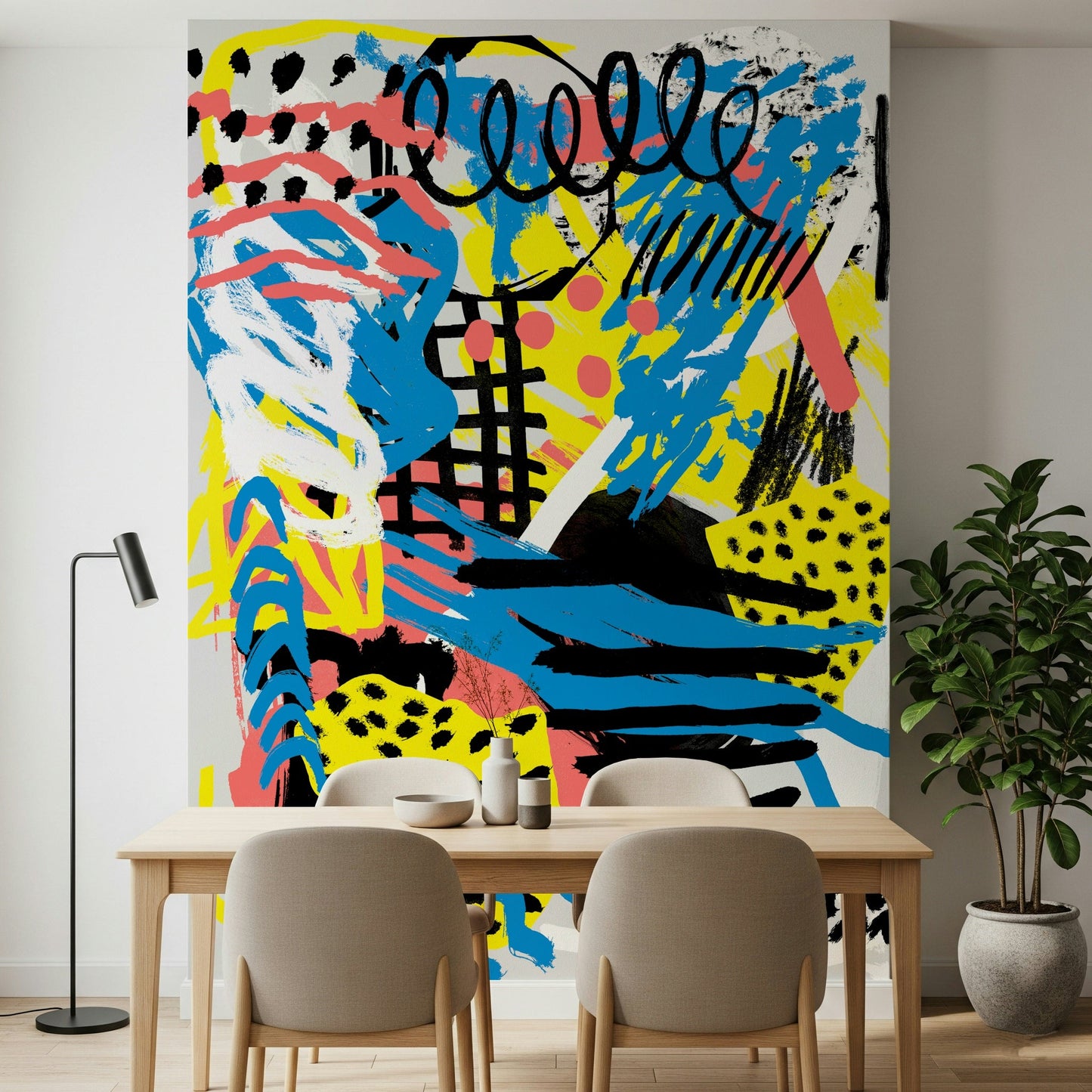 A beautiful modern art wall mural for a living room.