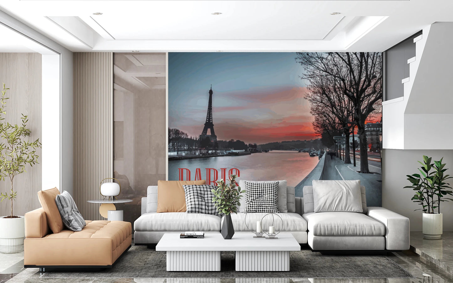Hallway showing Seine Eiffel Tower Silhouette wall mural skyline