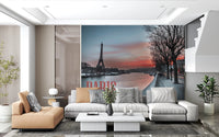 Hallway showing Seine Eiffel Tower Silhouette wall mural skyline