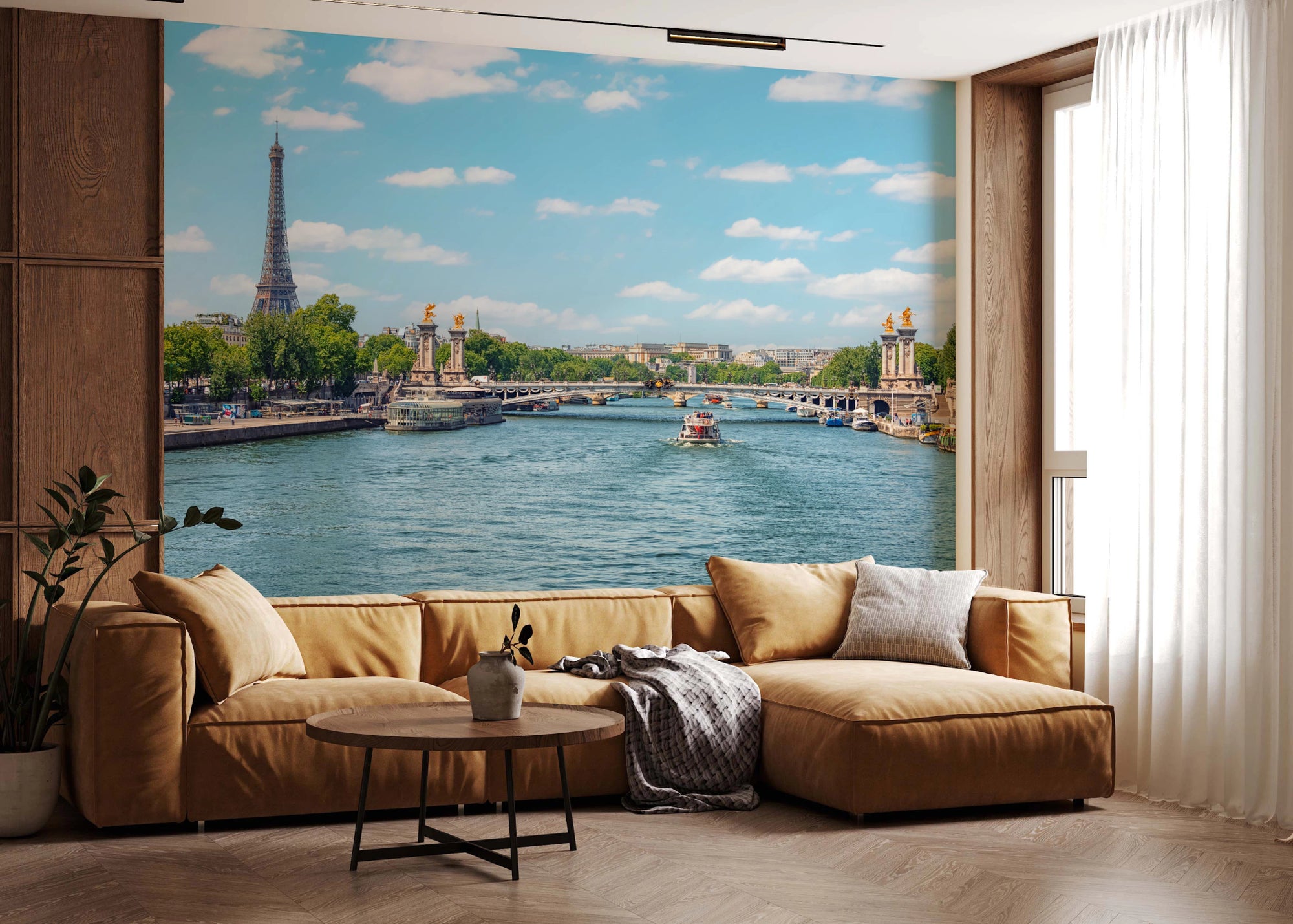 Paris river view wall mural with Seine reflections, GD8186