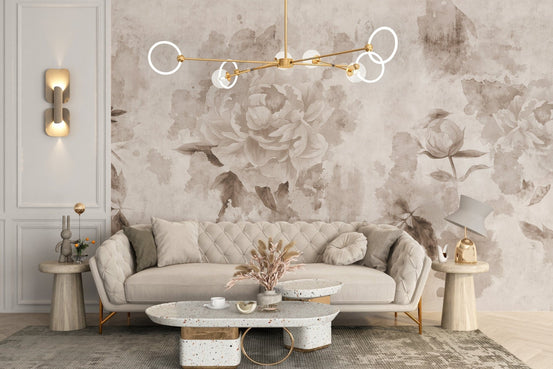 Sepia peonies wallpaper with floral charm A873