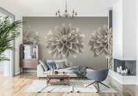 Muted Sepia Dahlia Trio floral wall mural photographic detail design