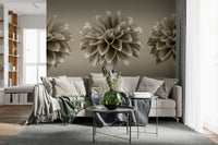Sepia Dahlia Trio wallpaper grayscale floral wall mural design