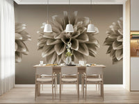 Grayscale Sepia Dahlia Trio covering three flower stems visual