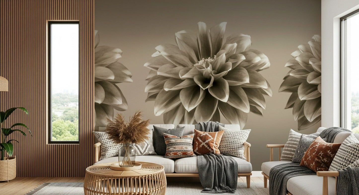 Stunning wall mural Sepia Dahlia Trio bloom artwork elegant