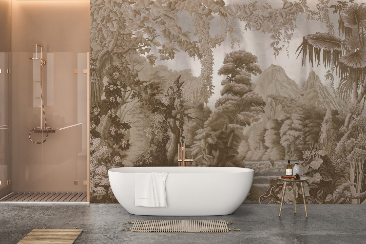 Sepia landscape mural for natural allure
