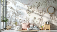 Jungle animals and trees in sepia wall mural, GD1234
