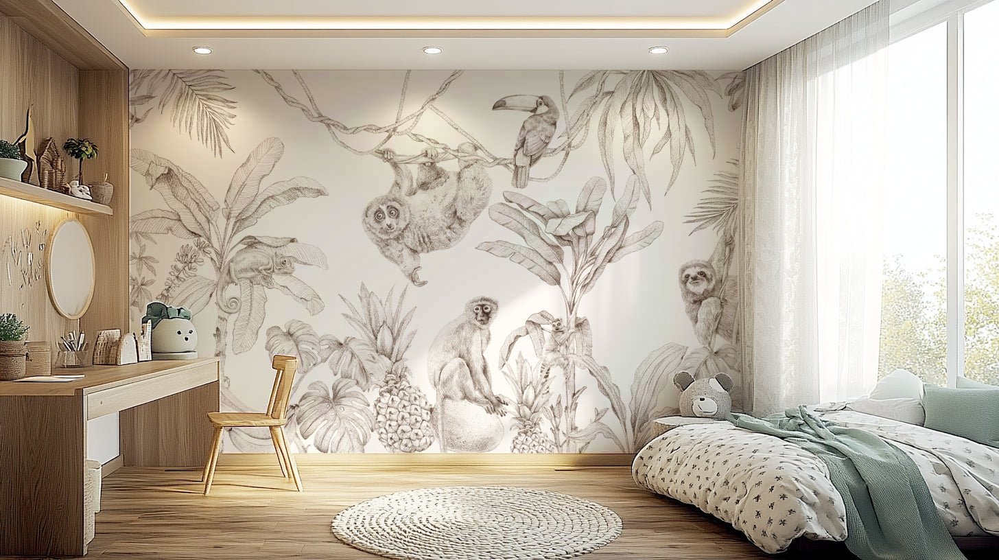 Vintage-style sepia jungle mural for living rooms, GD1234