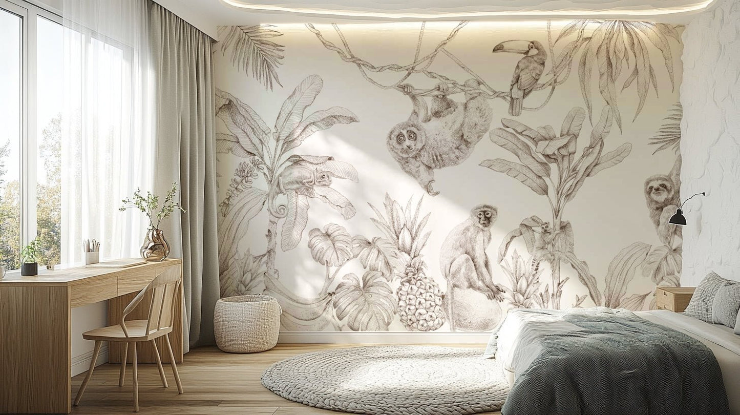 Sepia wall art showcasing jungle flora and fauna, GD1234
