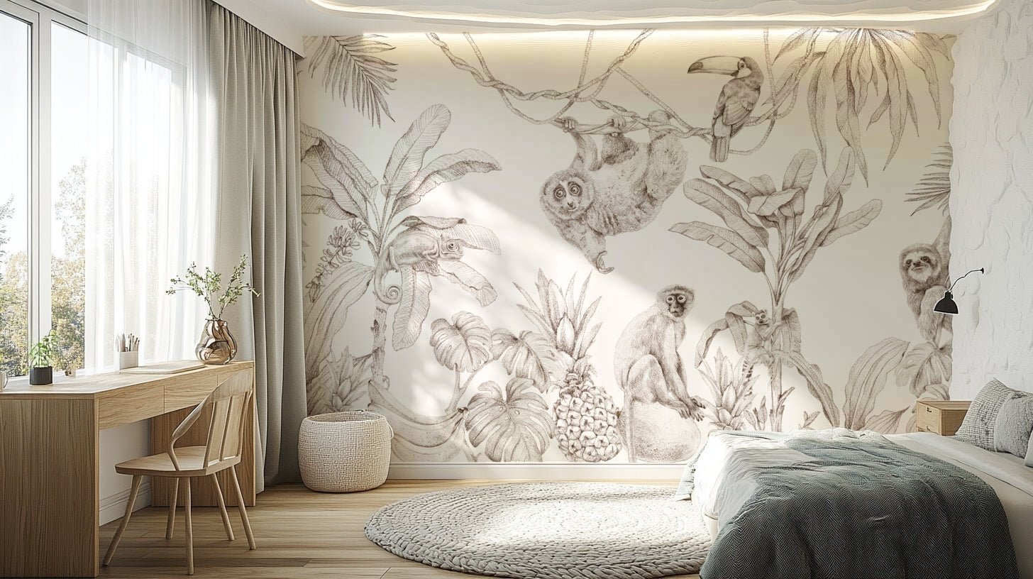 Sepia wall art showcasing jungle flora and fauna, GD1234