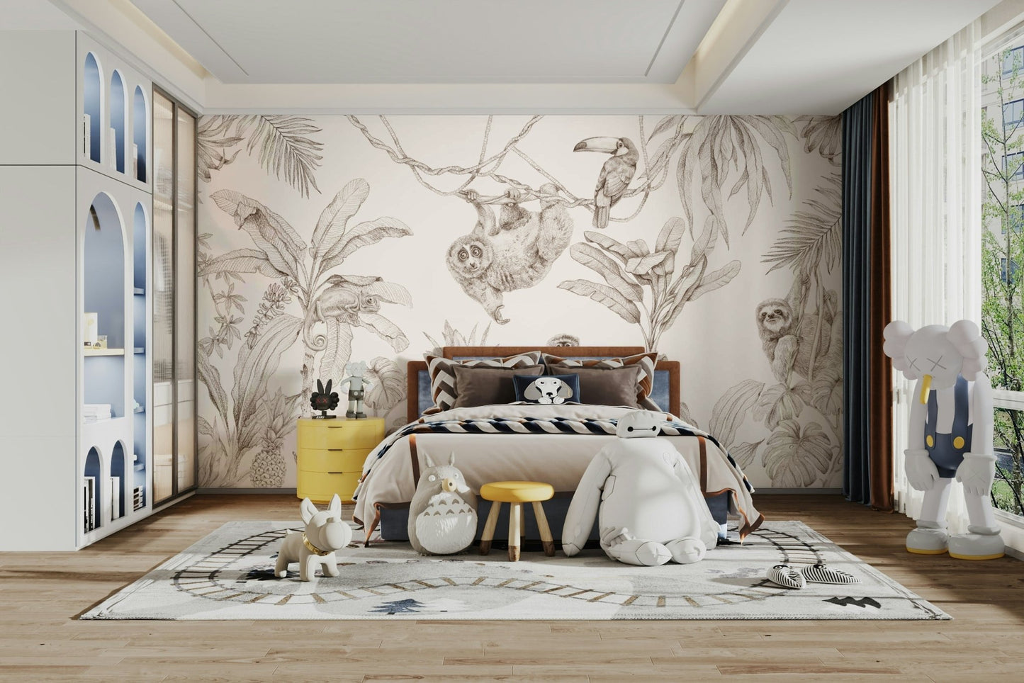 Nature-inspired sepia jungle mural for wall design, GD1234