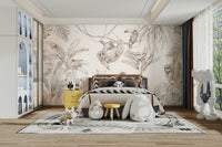 Nature-inspired sepia jungle mural for wall design, GD1234