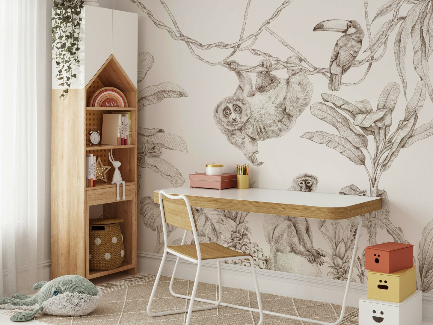 Serene jungle design on Sepia Jungle Reverie Mural, GD1234