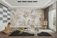 Sepia Jungle Reverie Wall Mural featuring lush trees, GD1234