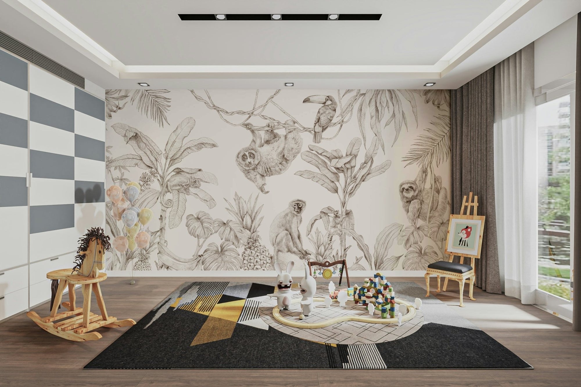 Sepia Jungle Reverie Wall Mural featuring lush trees, GD1234