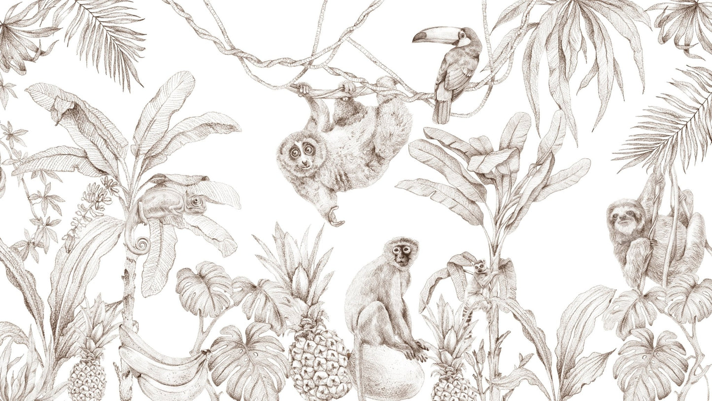 Tranquil sepia-toned jungle wall mural for interiors, GD1234