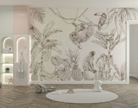 Classic sepia jungle mural for earthy home decor, GD1234