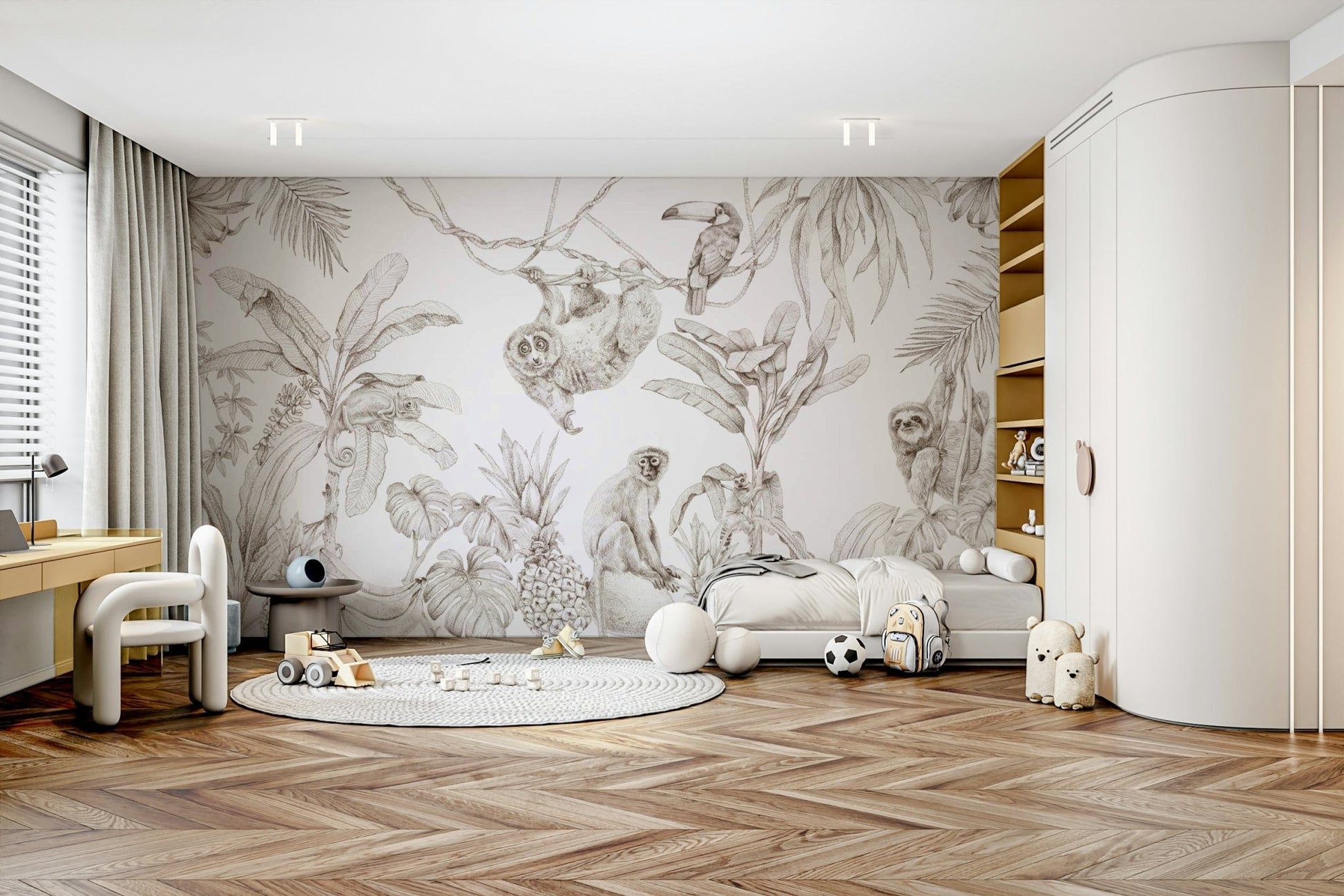 Tropical leaves on Sepia Jungle Reverie Wall Mural, GD1234